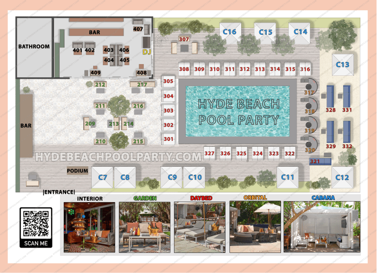 floor plan party Miami beach pool party